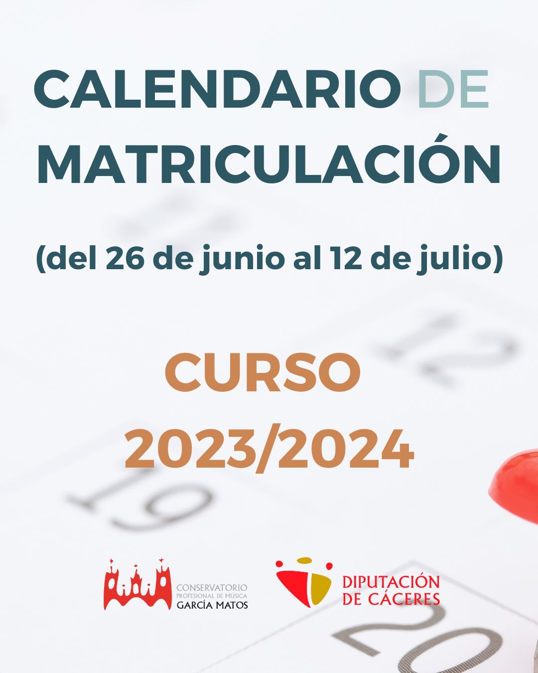 Abierto plazo matriculación curso 2023 2024 Conservatorio Profesional